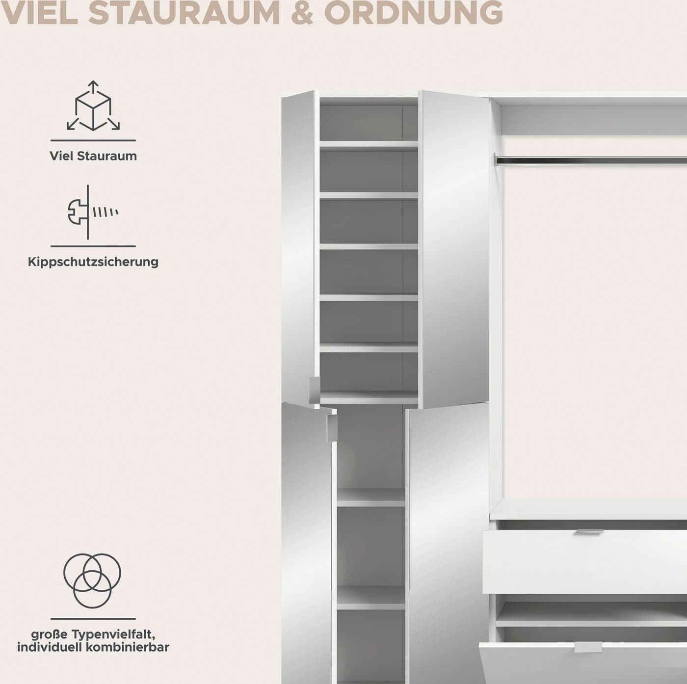 HOME AFFAIRE Garderoben-Set Trondheim Weiß Hochglanz 5-teilig - Bild 5