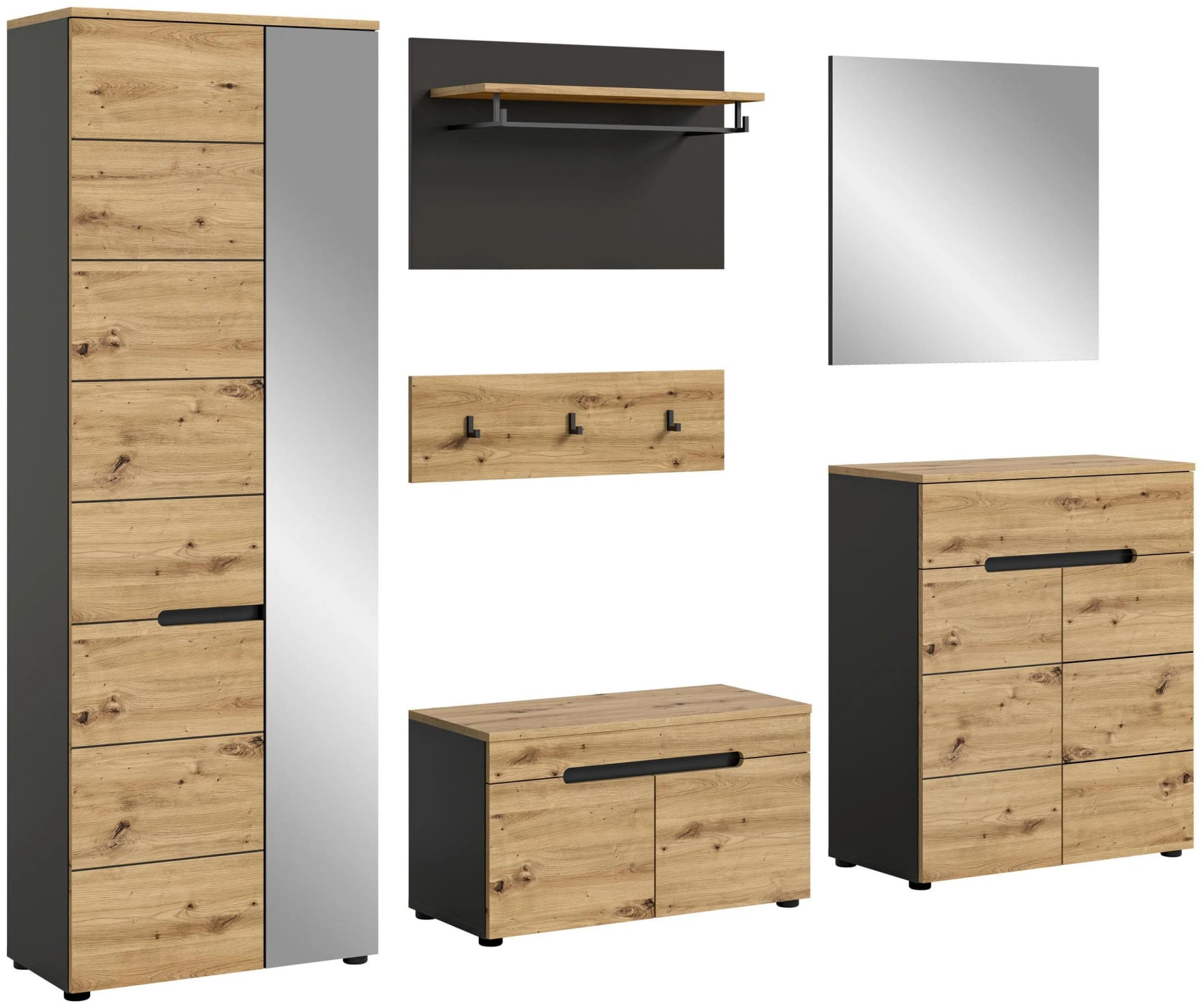 Garderobe Canu 5-teilig Eiche Dekor Grau