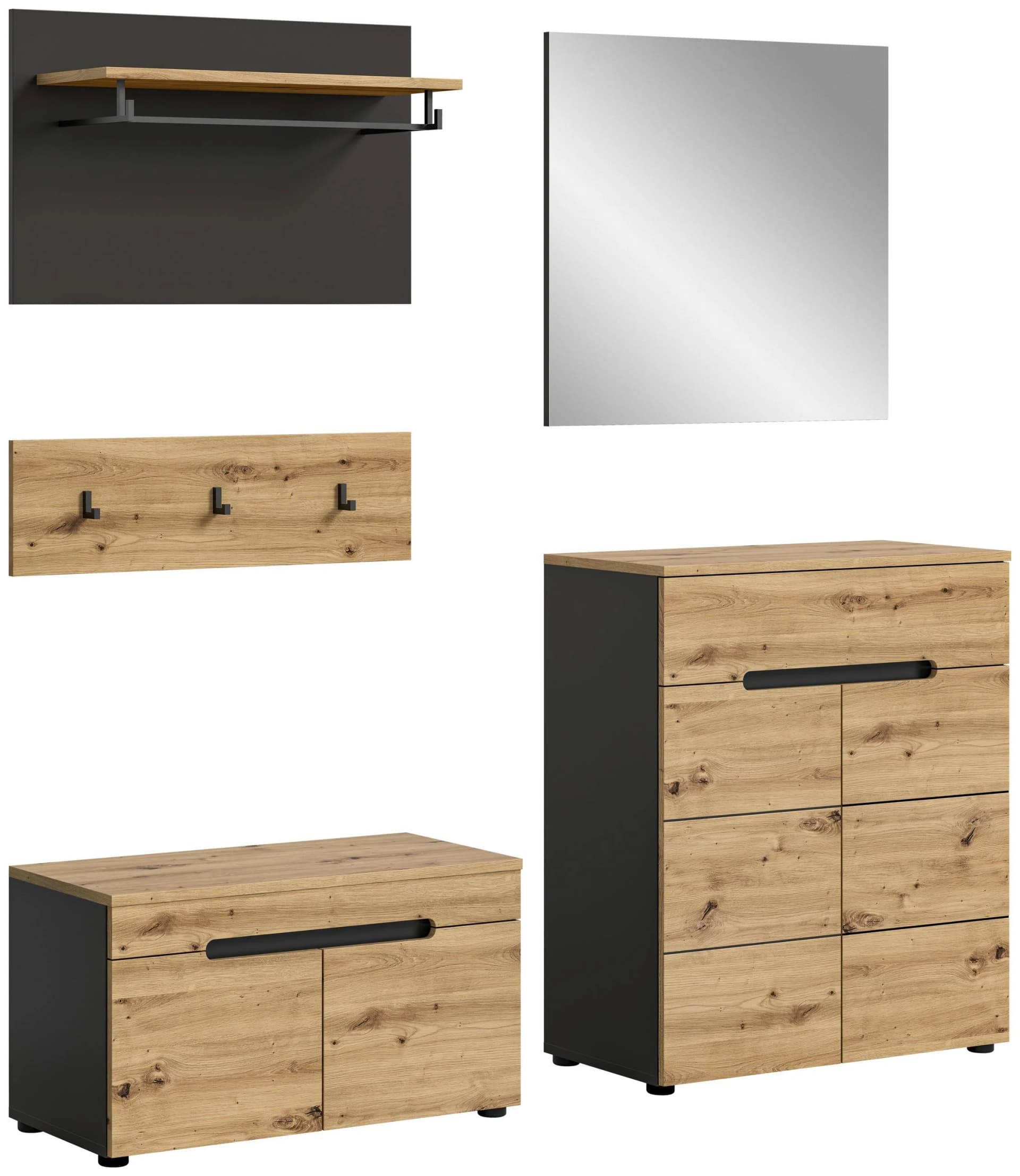 Garderobe Canu 4-teilig Eiche Dekor Grau