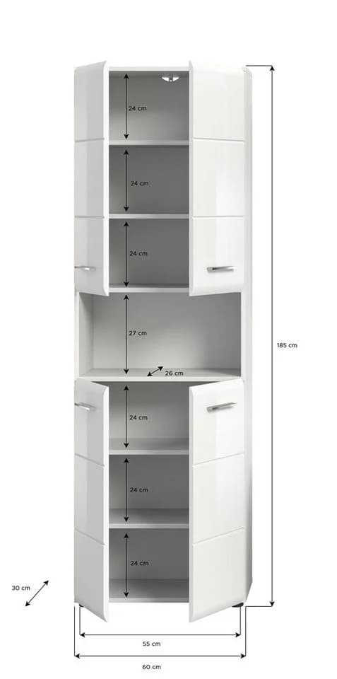 xonox.home Hochschrank Ice Weiß Hochglanz 4 Türen Badmöbel - Bild 5