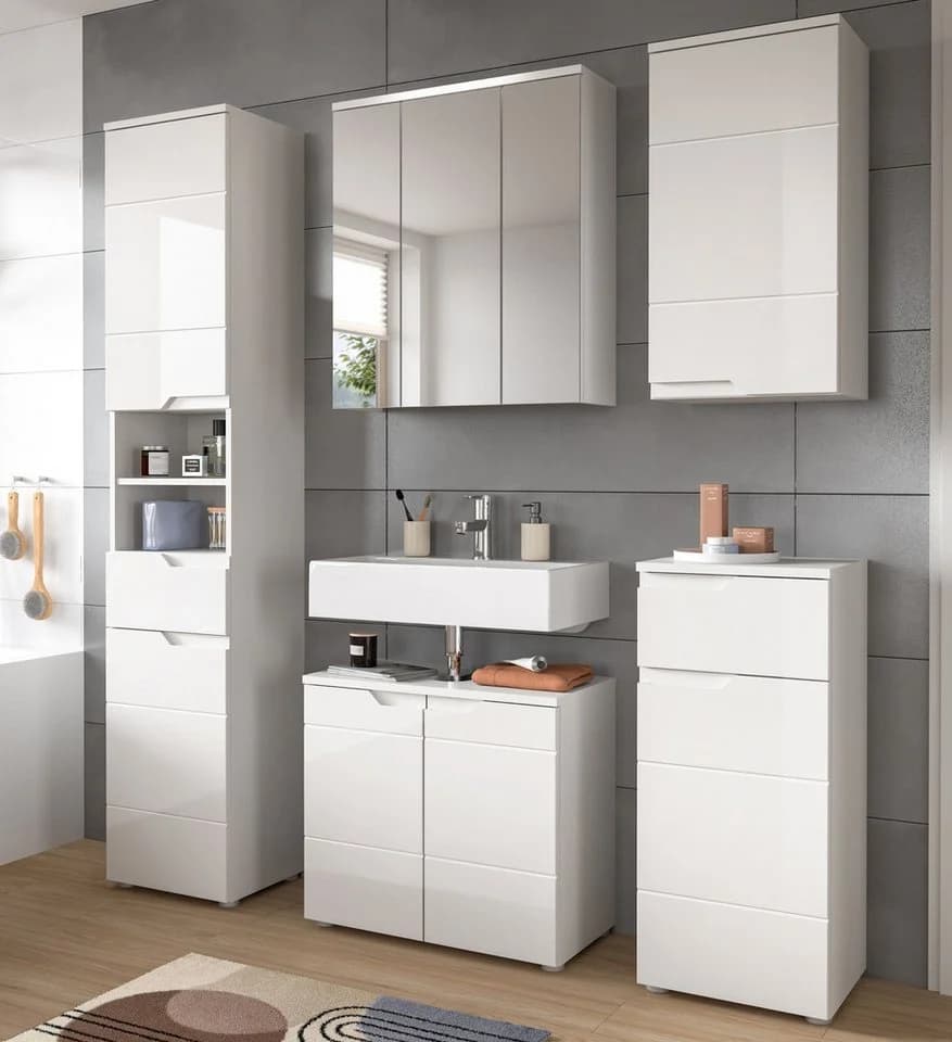 xonox.home Waschbeckenunterschrank Weiß Hochglanz Softclose - Bild 5