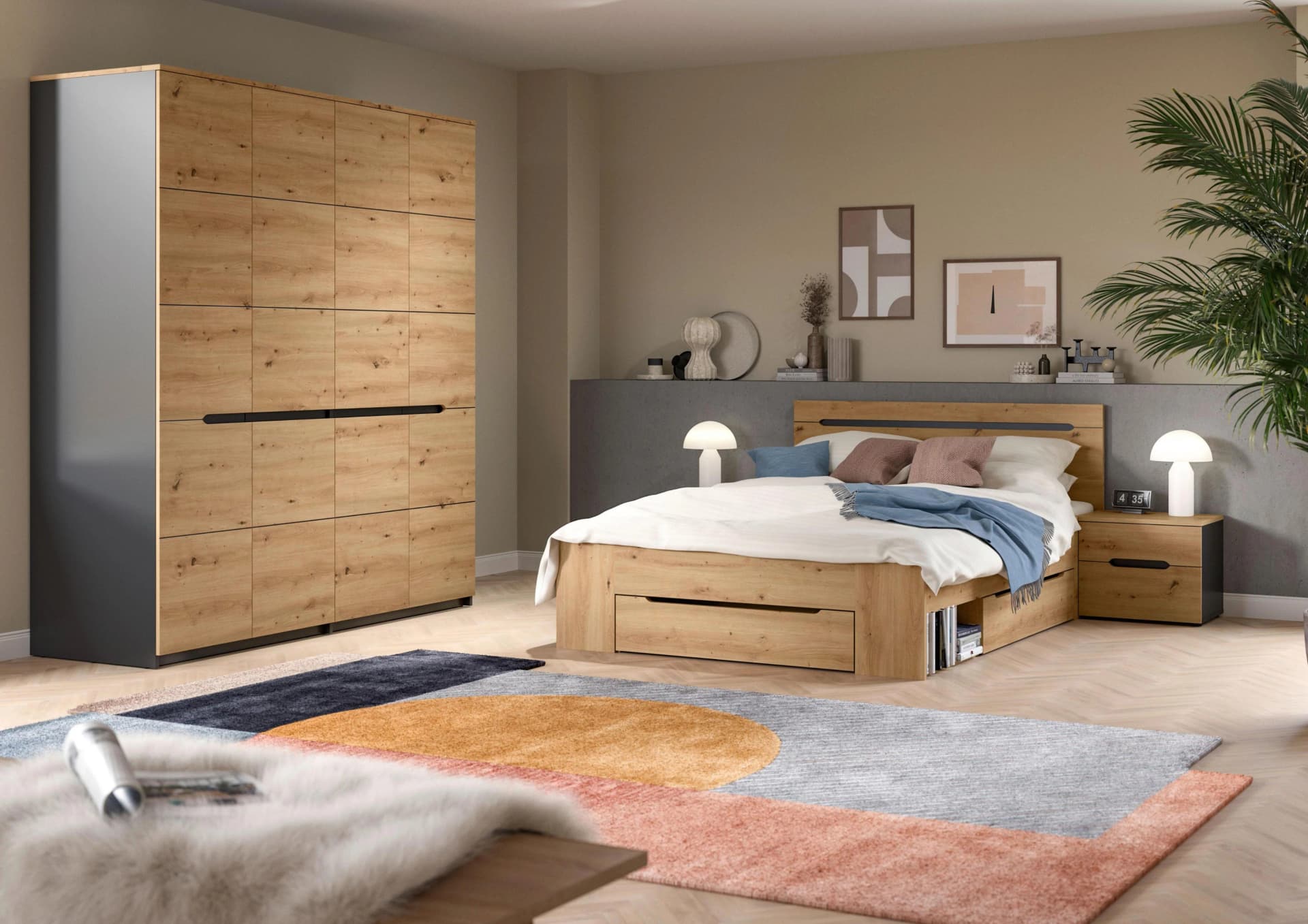 Schlafzimmer CANU 4-teilig Grau Eiche Artisan
