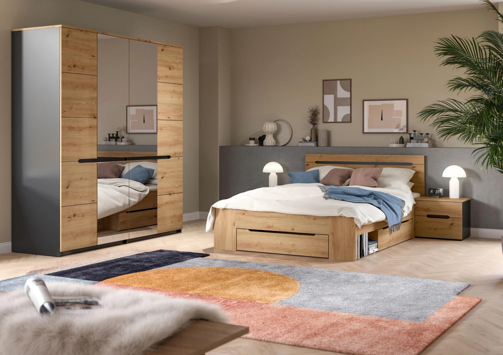 Schlafzimmer CANU 4-teilig Grau Eiche Artisan