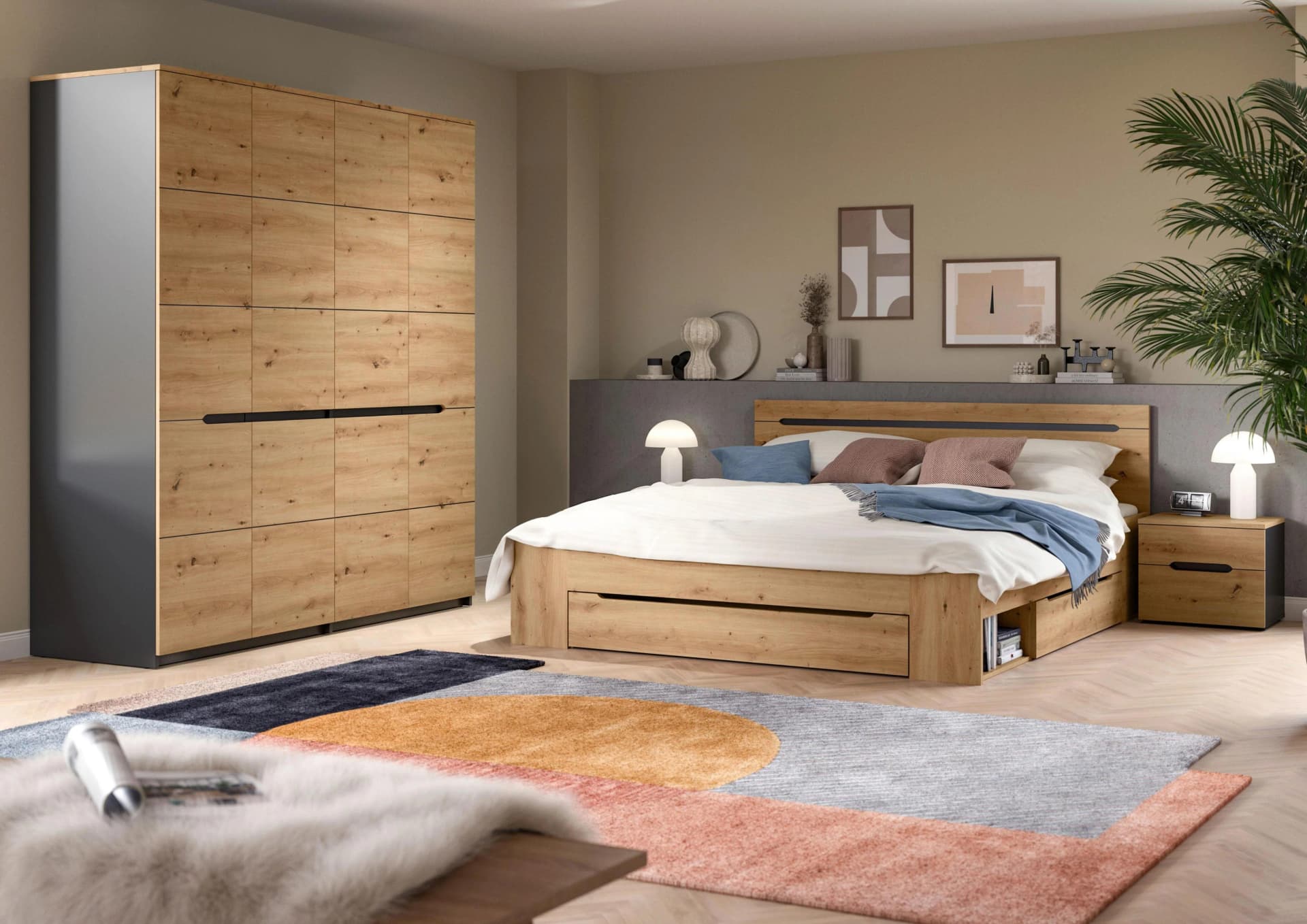 Schlafzimmer 4-teilig Grau Eiche Artisan