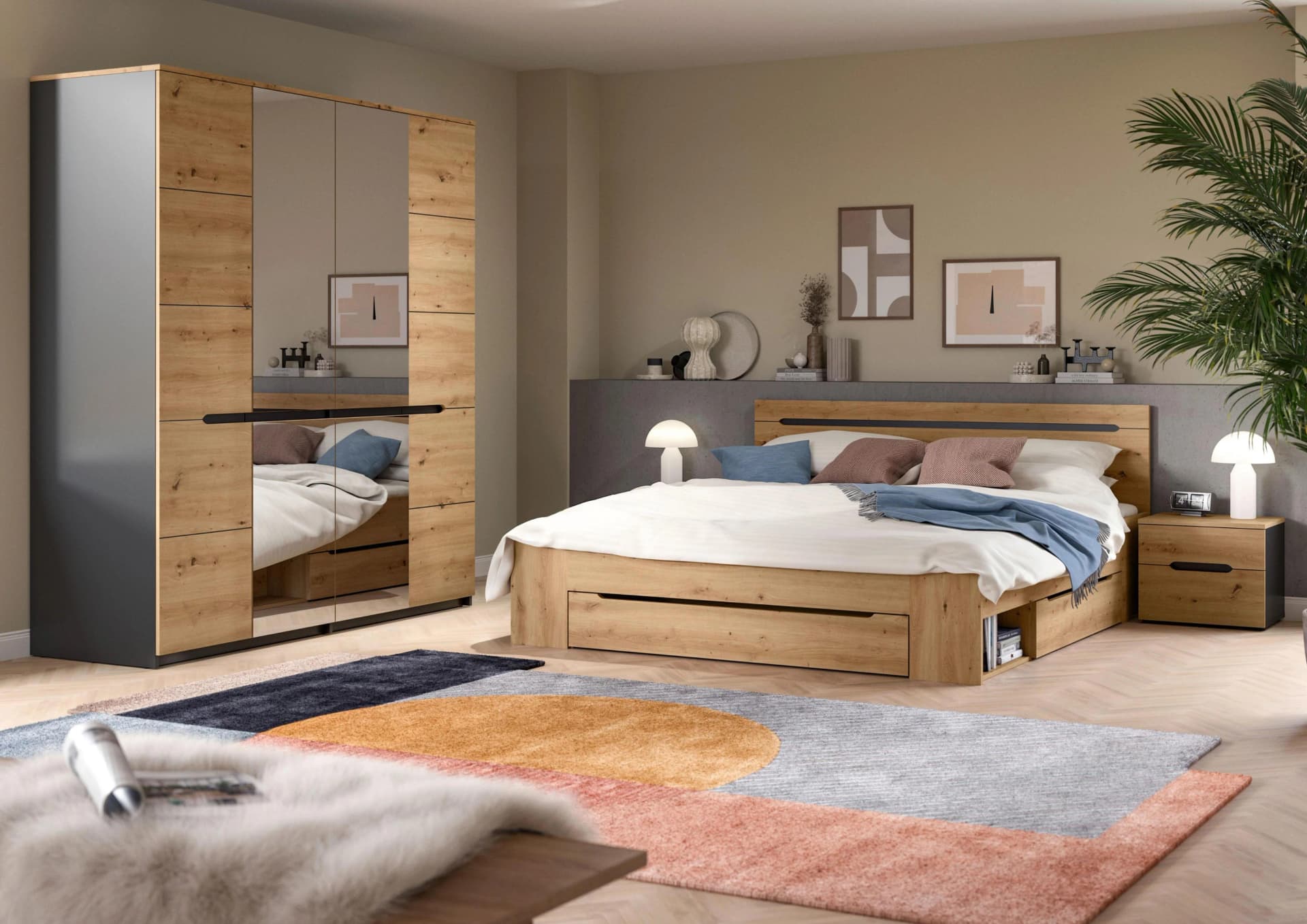 Schlafzimmer CANU 4-teilig Grau Eiche Artisan