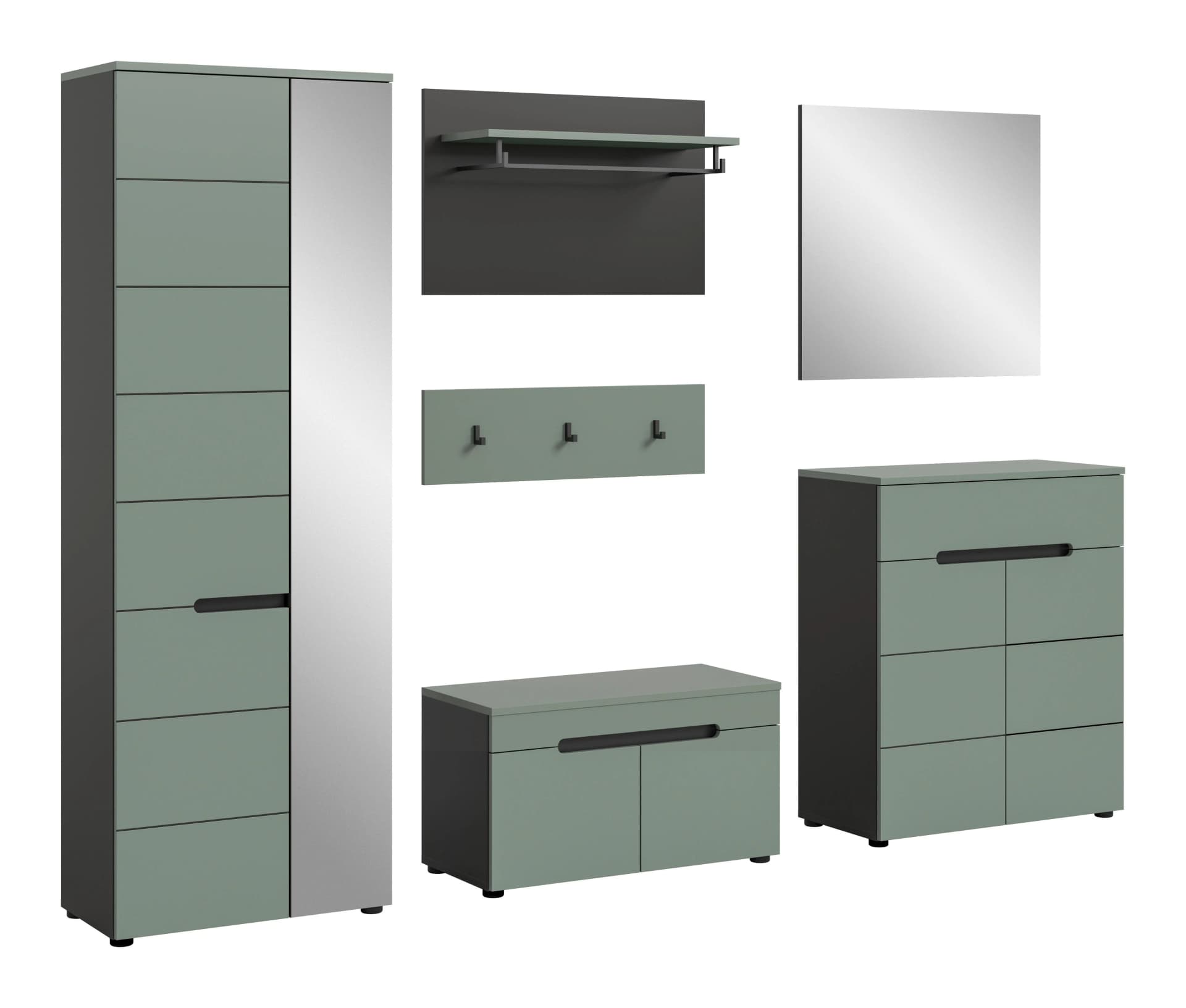 Garderobe CANU 5-teilig Grau Graugrün