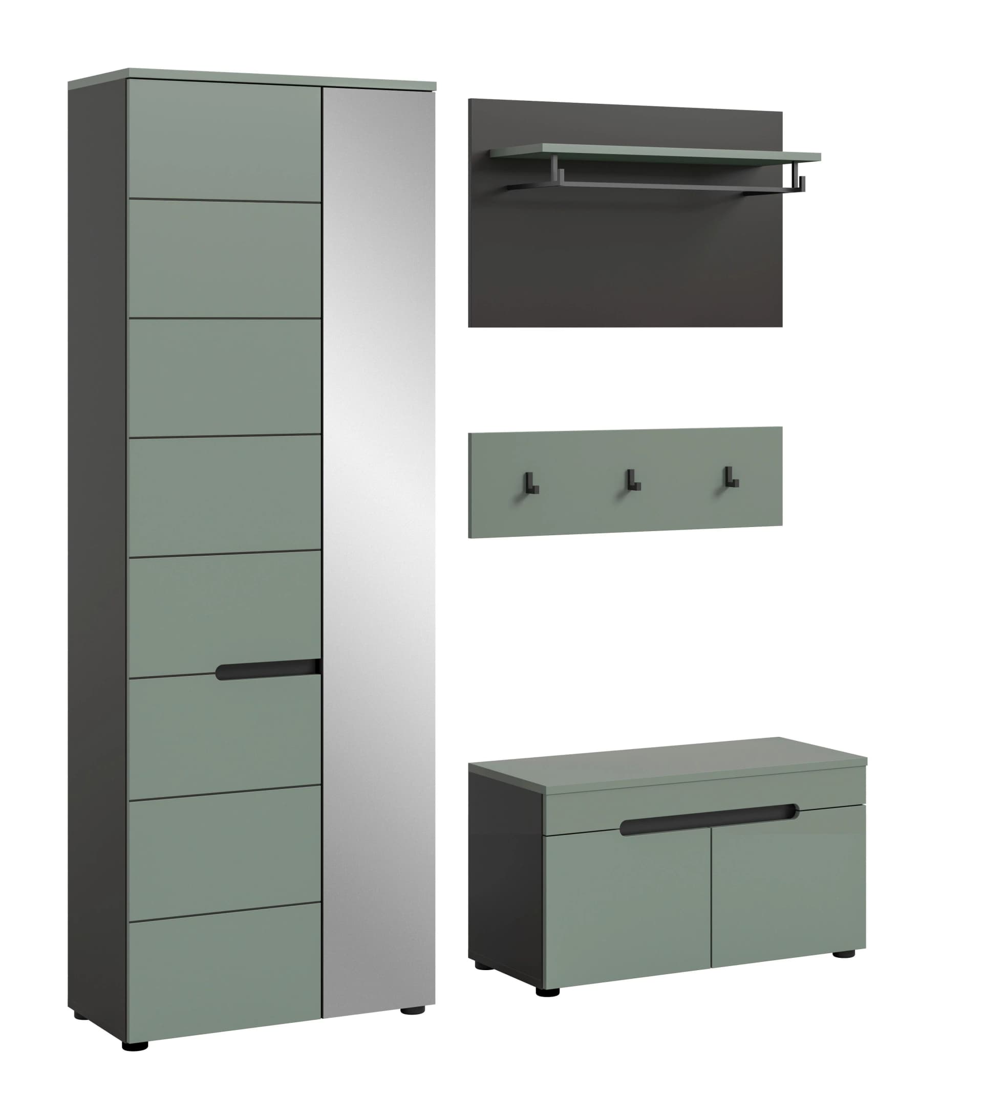 Garderobe CANU 3-teilig Grau Graugrün Holzwerkstoff