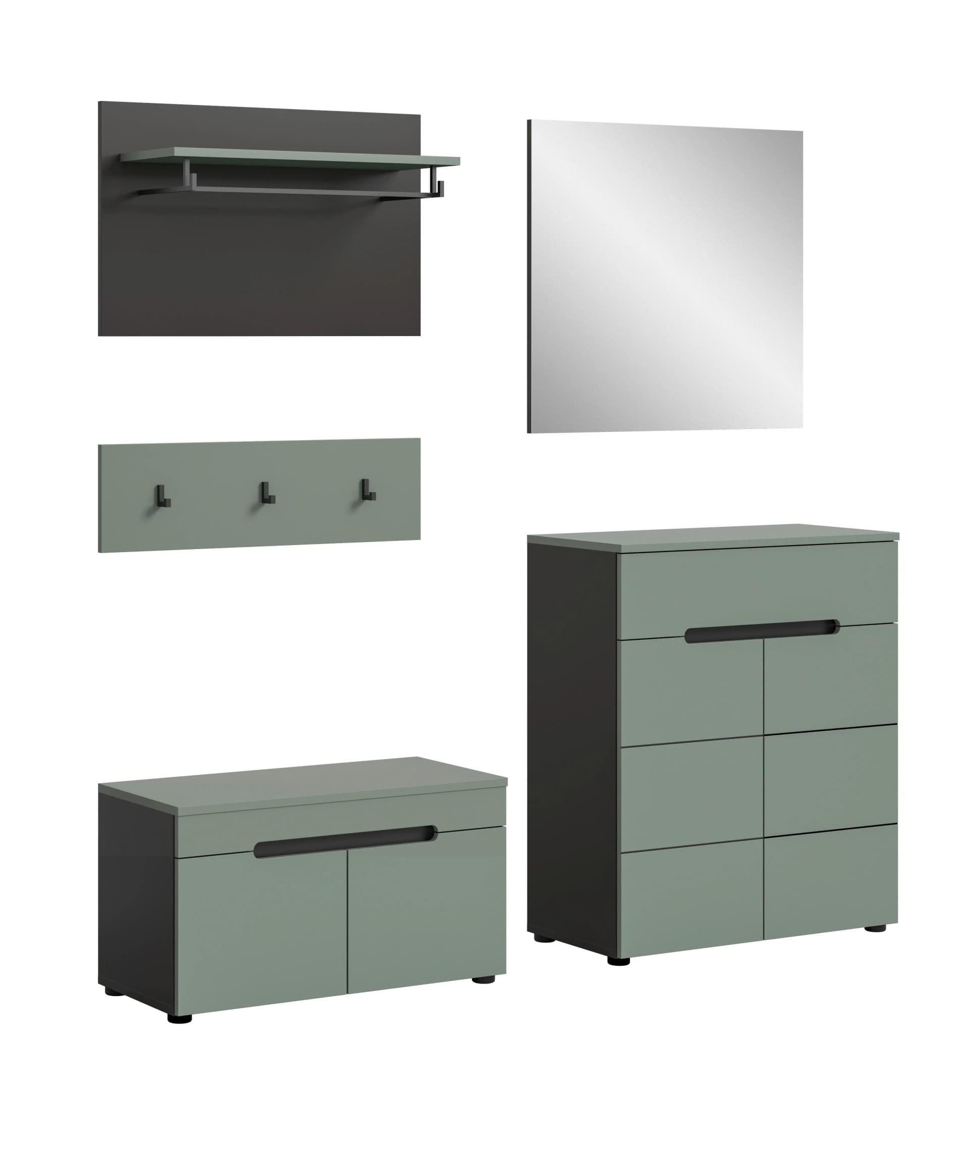Garderobe CANU 4-teilig Grau Graugrün