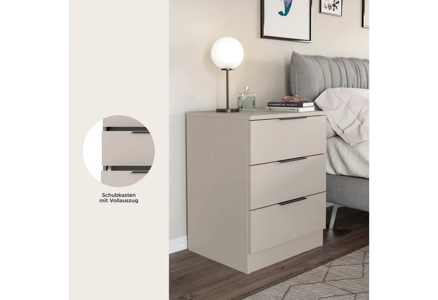 Home Affaire Nachtkommode Skarde 3 Schubladen Beige - Bild 3
