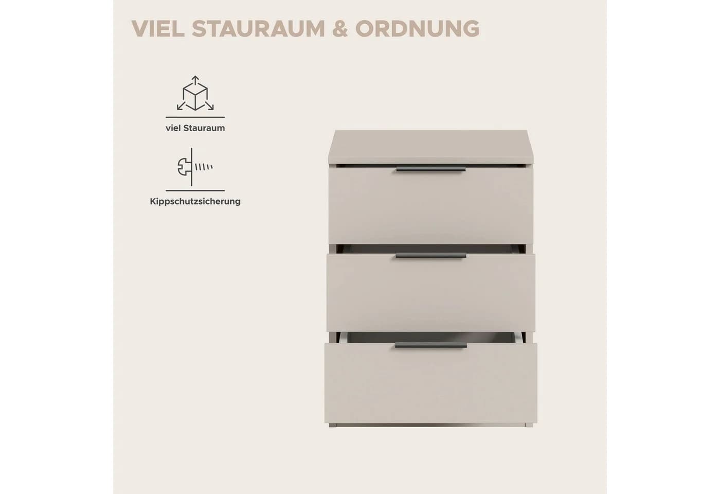 Home Affaire Nachtkommode Skarde 3 Schubladen Beige - Bild 5