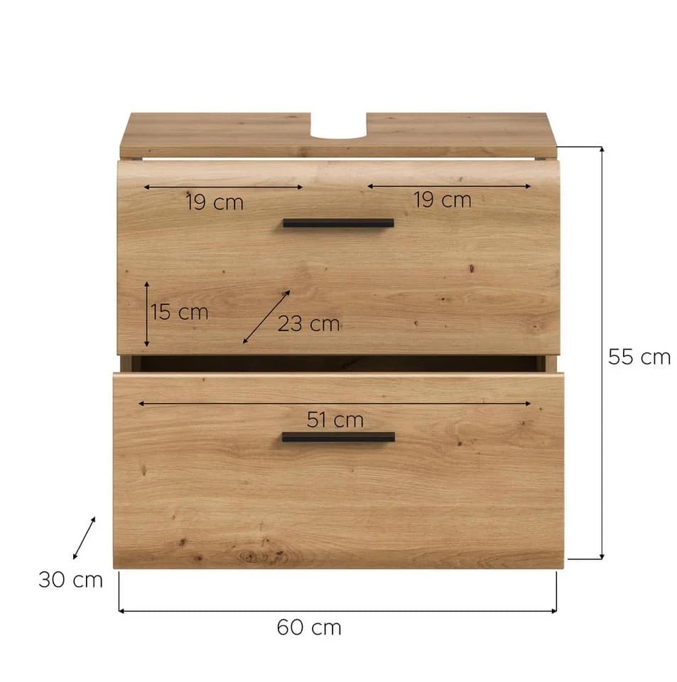 xonox.home Waschbeckenunterschrank Artisan Oak Nachbildung mit 2 Schubladen - Bild 4