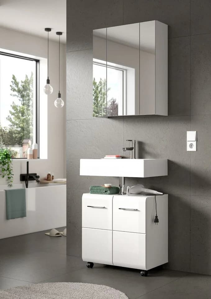 xonox.home Waschbeckenunterschrank Ice auf Rollen in Weiß Hochglanz Tiefzieh - Bild 4