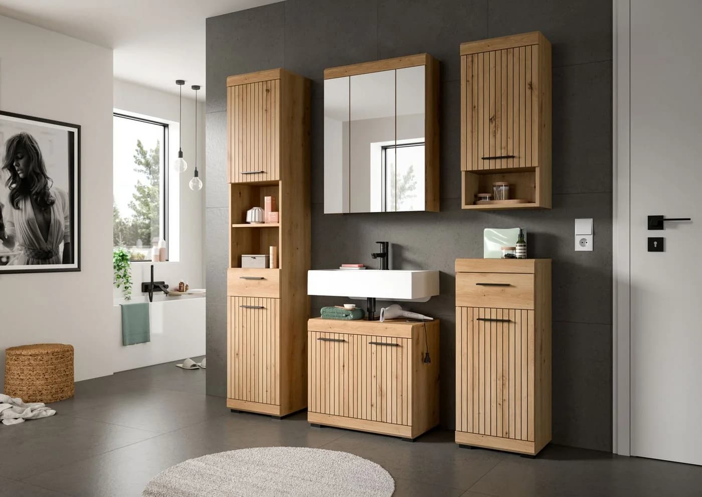 xonox.home Waschbeckenunterschrank Artisan Eiche Schwarz 60x56x34 cm - Bild 5