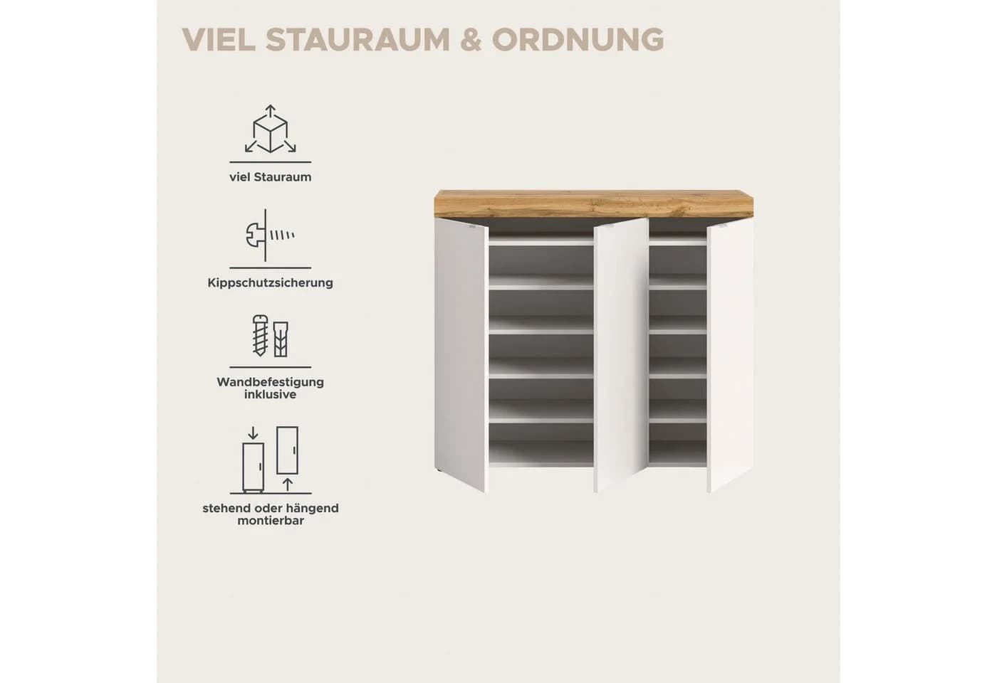 OTTO HOME Schuhschrank MAMBO II Weiß 3 Türen 10 Böden - Bild 4