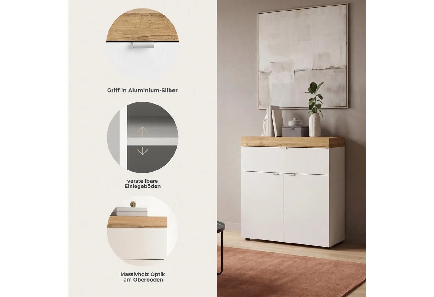 OTTO HOME Kommode MAMBO II Weiß/Eiche 77cm Push-to-Open - Bild 3