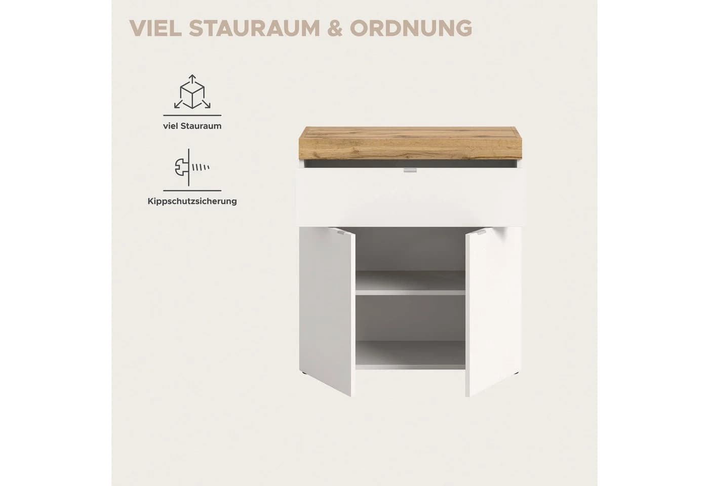 OTTO HOME Kommode MAMBO II Weiß/Eiche 77cm Push-to-Open - Bild 4