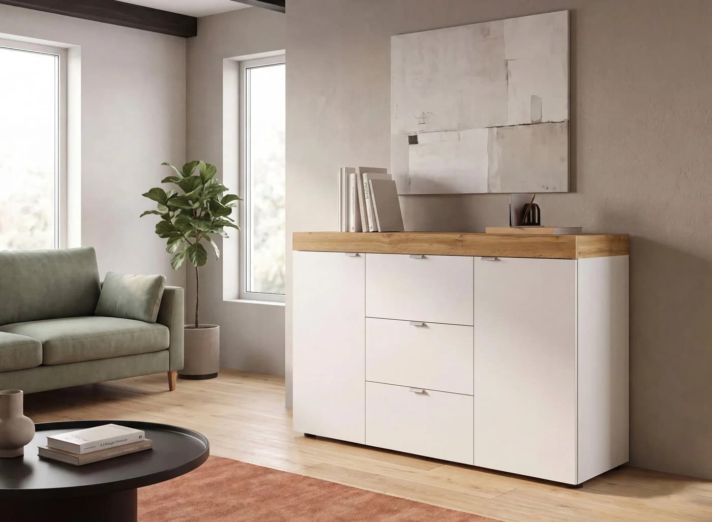 OTTO home Sideboard MAMBO II Weiß Melamin 2 Türen 3 Schubkästen