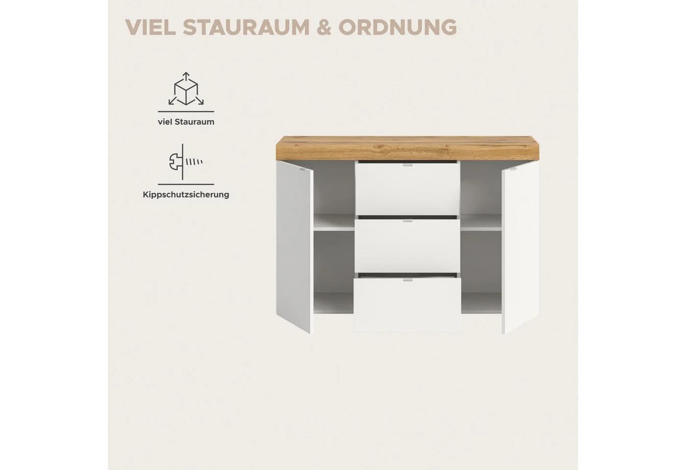 OTTO home Sideboard MAMBO II Weiß Melamin 2 Türen 3 Schubkästen - Bild 4