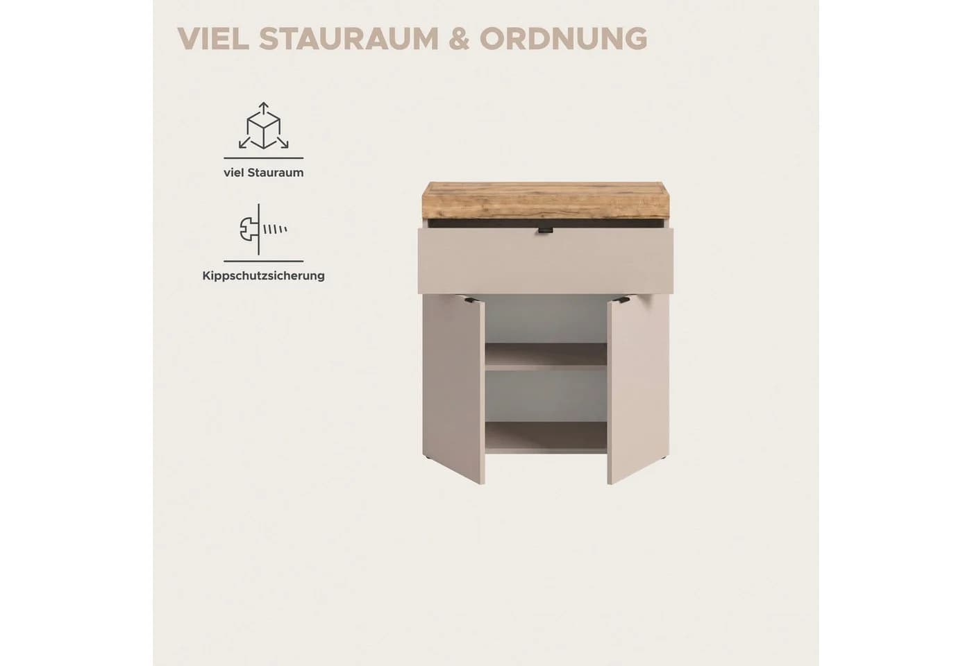 OTTO HOME Kommode Mambo II Beige/Braun Push-to-Open - Bild 4