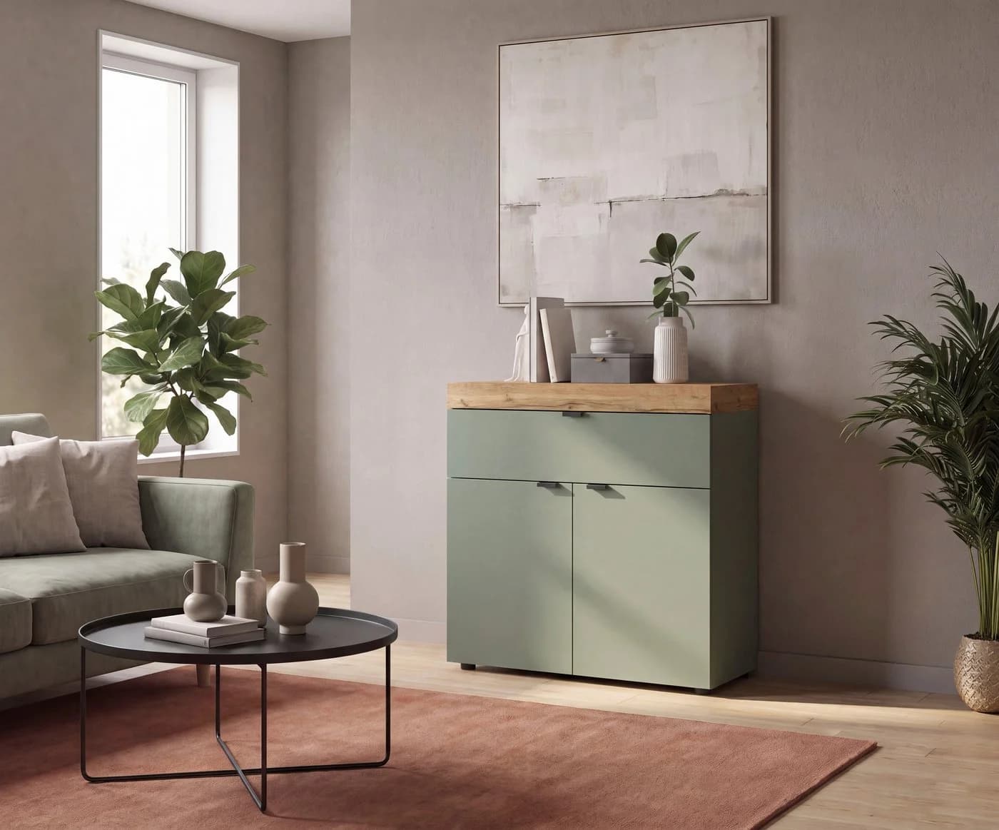 OTTO HOME Kommode MAMBO II Smoke Green / Wotan Eiche Nachbildung