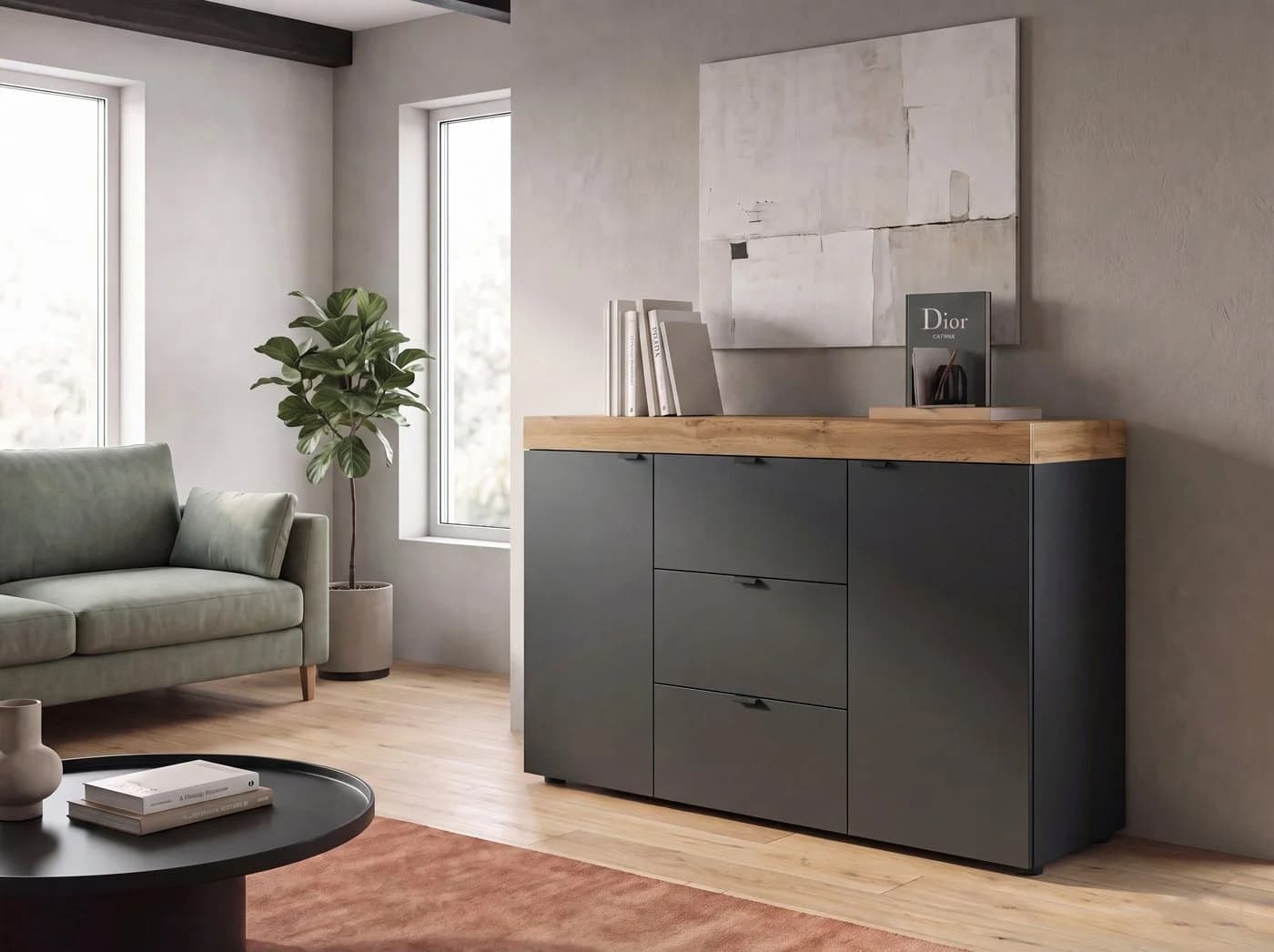 OTTO home Sideboard MAMBO II 125 cm Schwarz/Weiß Modern