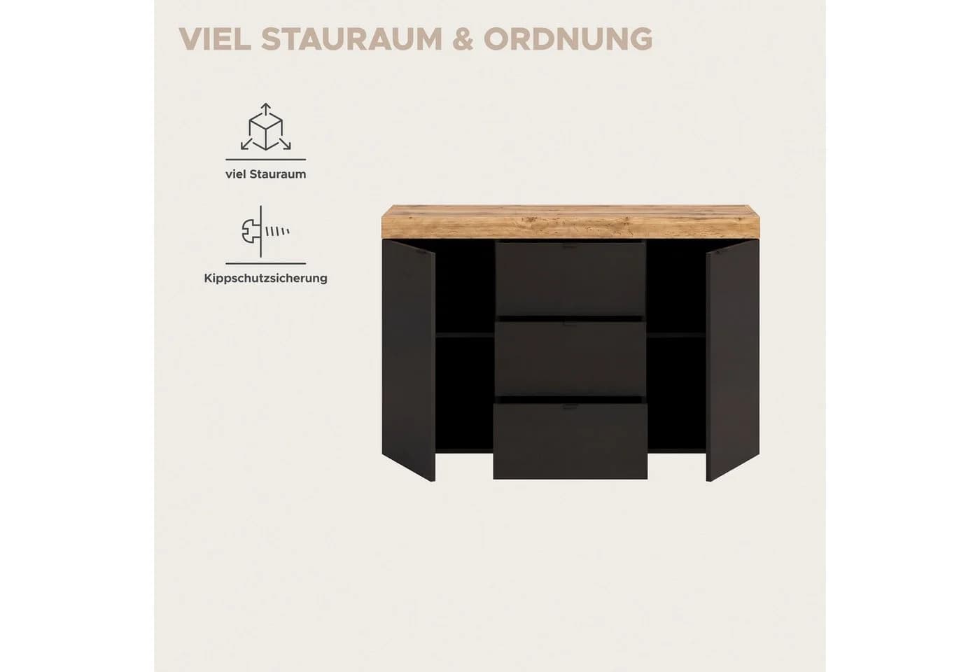 OTTO home Sideboard MAMBO II 125 cm Schwarz/Weiß Modern - Bild 4