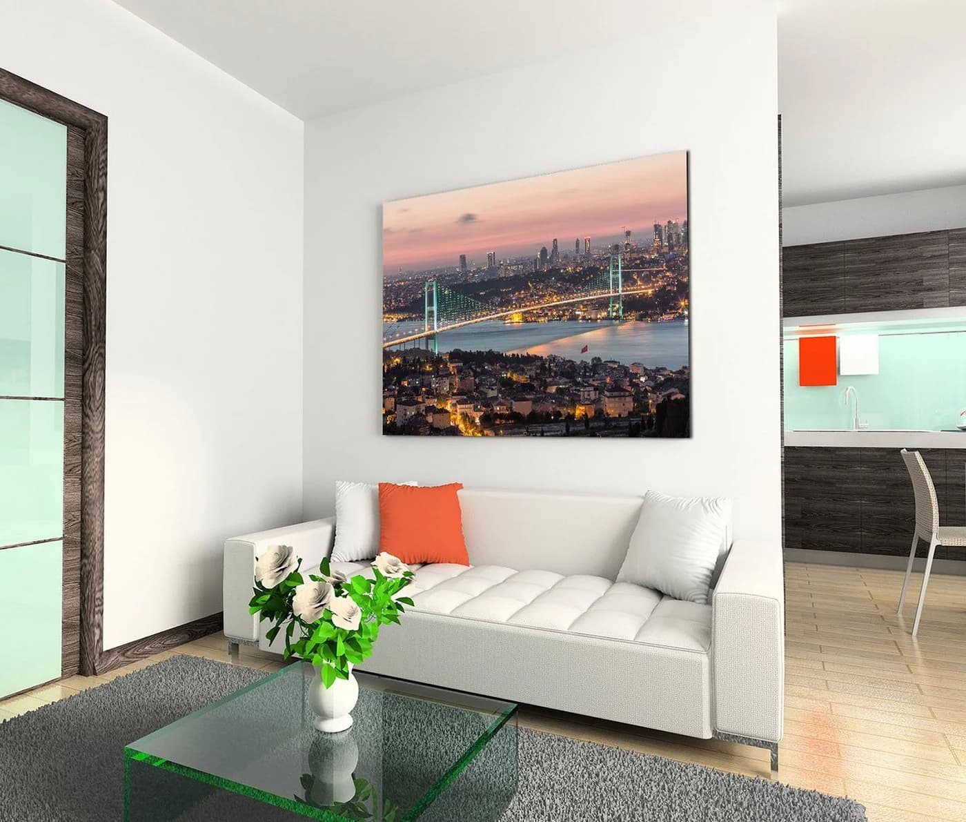 Sinus Art Leinwandbild Istanbul Bosporus Brücke Stadt Lichter Nacht