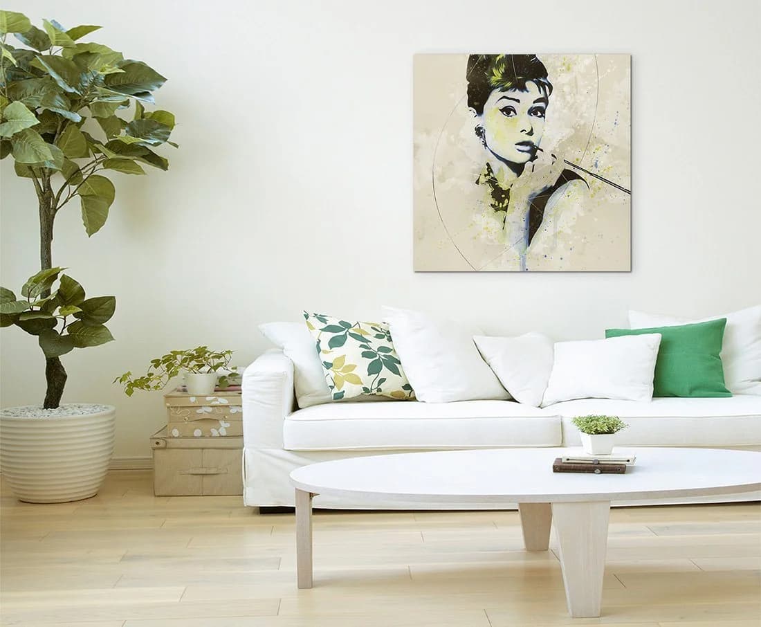 Sinus Art Leinwandbild Audrey Hepburn II Aqua 60x60cm