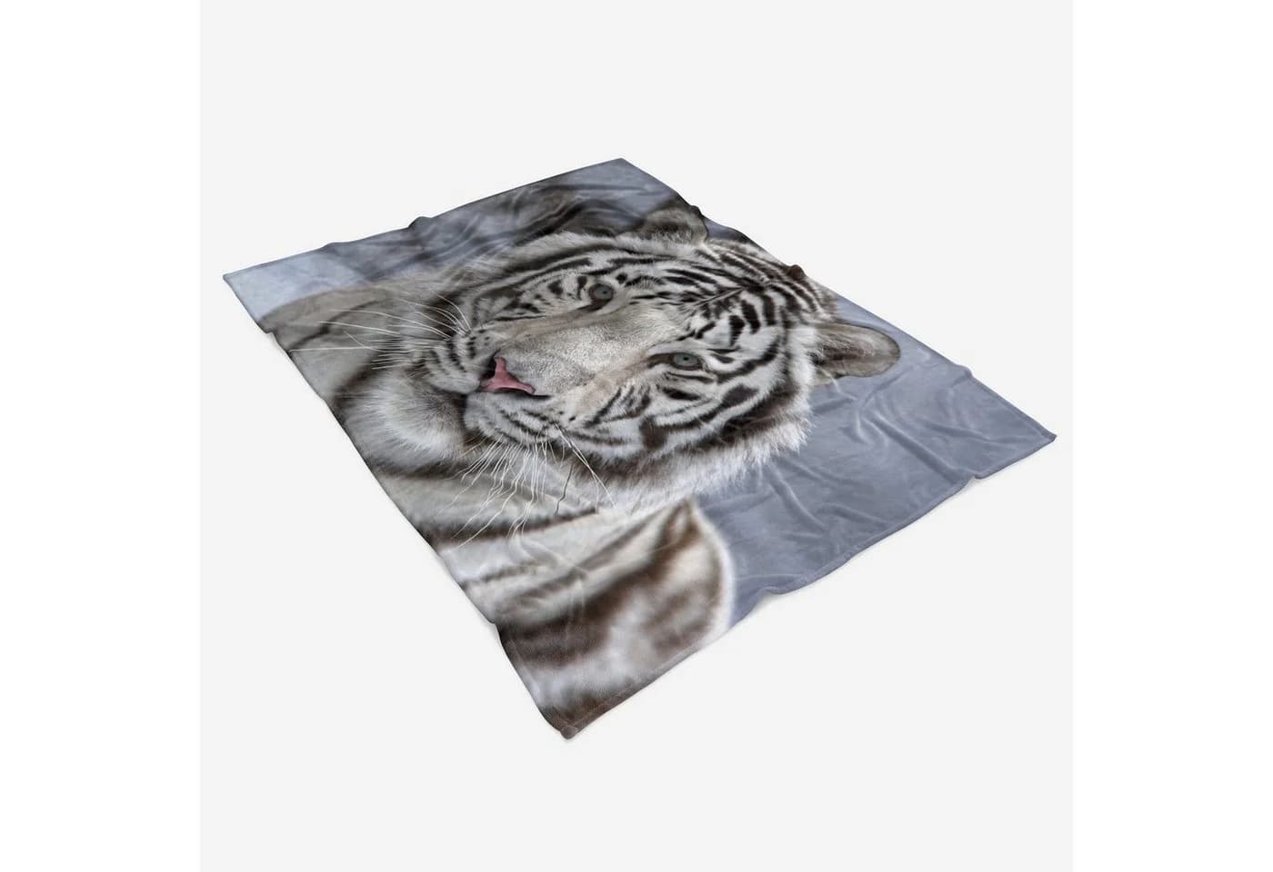 Sinus Art Handtuch mit Tiermotiv Weißer Tiger Baumwolle-Polyester-Mix - Bild 3