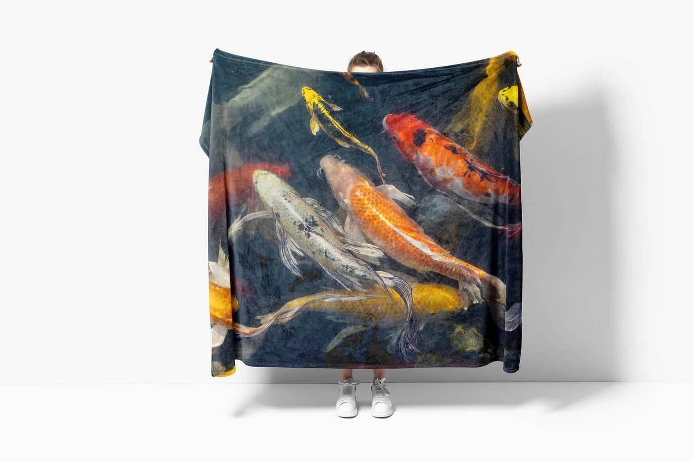 Sinus Art Handtuch mit Koi Zuchtkarpfen Motiv Polyester-Baumwolle Mix
