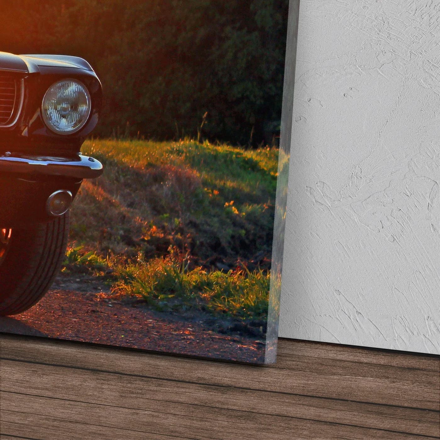 Sinus Art Leinwandbild Ford Mustang 66 Oldtimer Sonnenuntergang