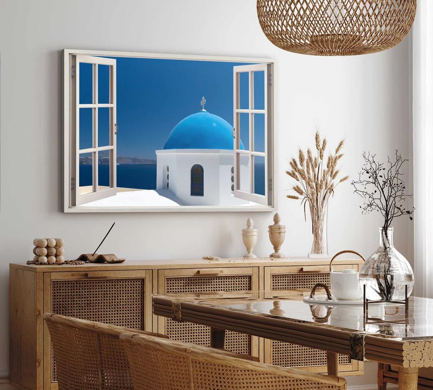 Sinus Art Leinwandbild Santorini Blau Moderner Fine Art Print