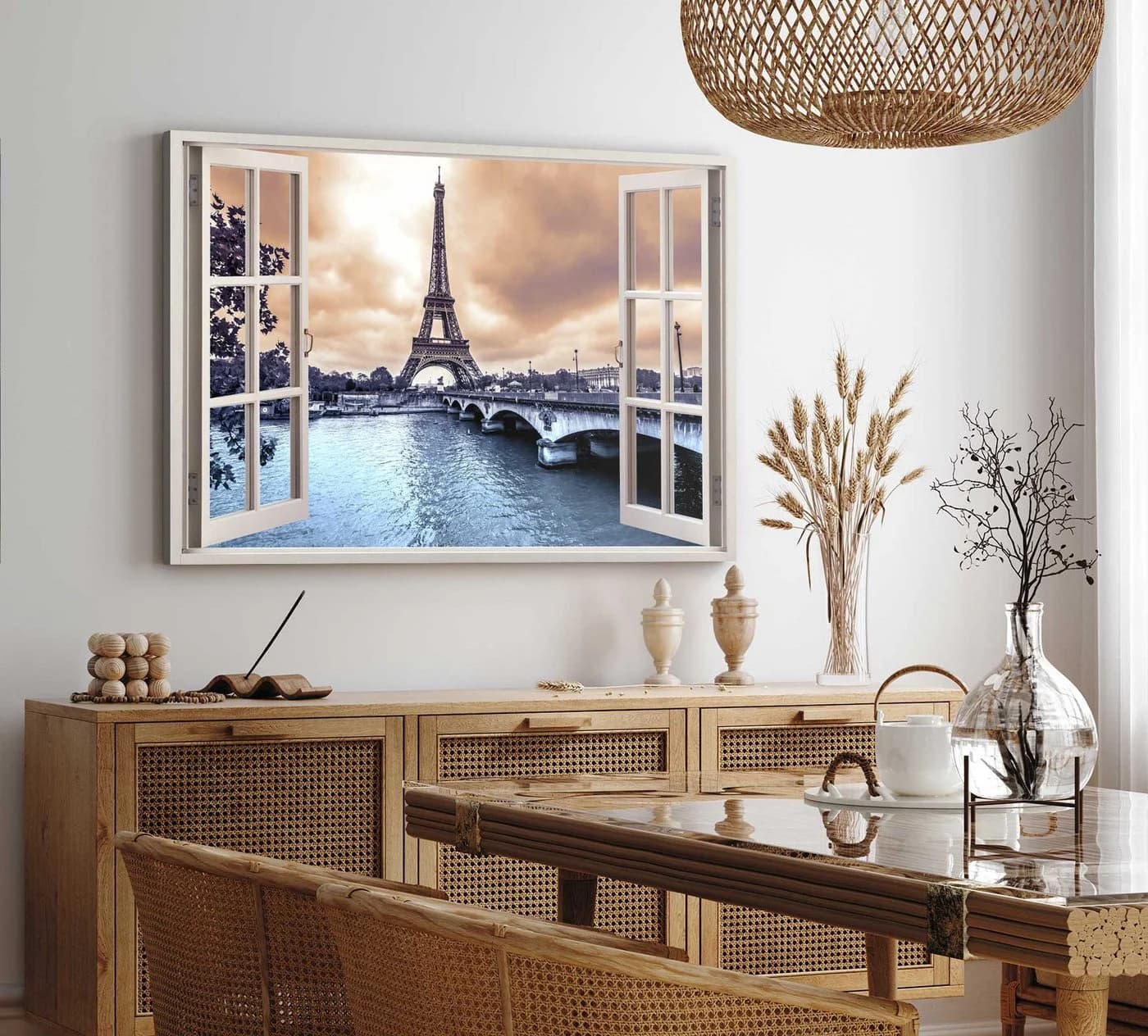 Sinus Art Leinwandbild Paris Eiffelturm Kanal Brücke 120x80cm - Bild 1