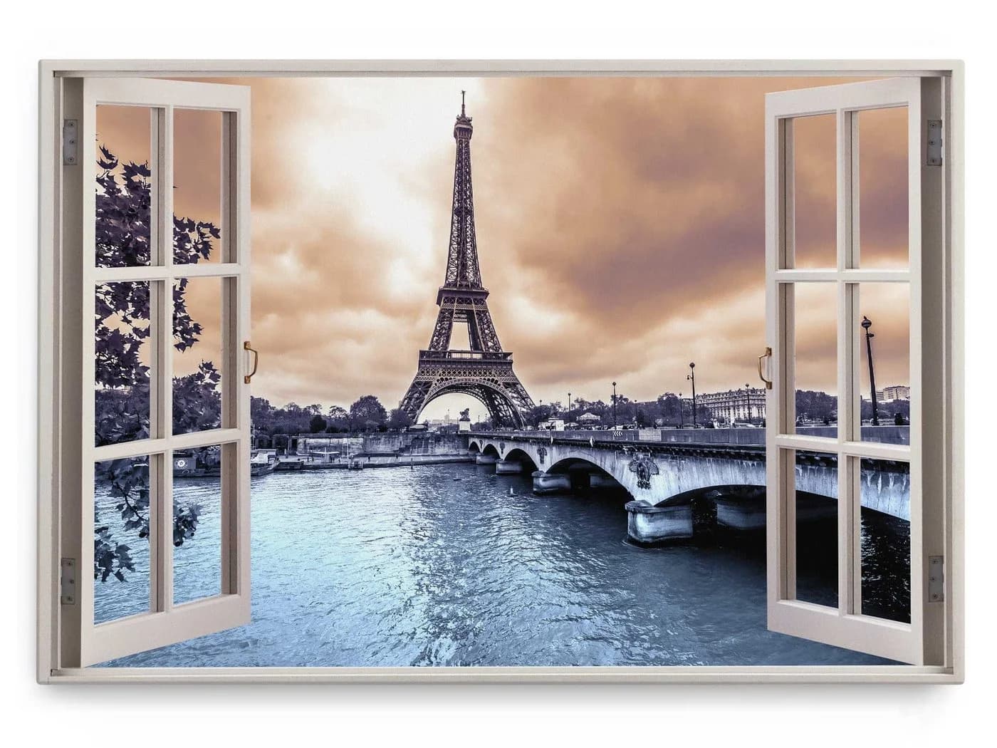 Sinus Art Leinwandbild Paris Eiffelturm Kanal Brücke 120x80cm - Bild 2