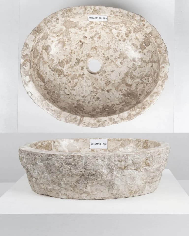 wohnfreuden Aufsatzwaschbecken Erosi Marmor 50 cm creme oval