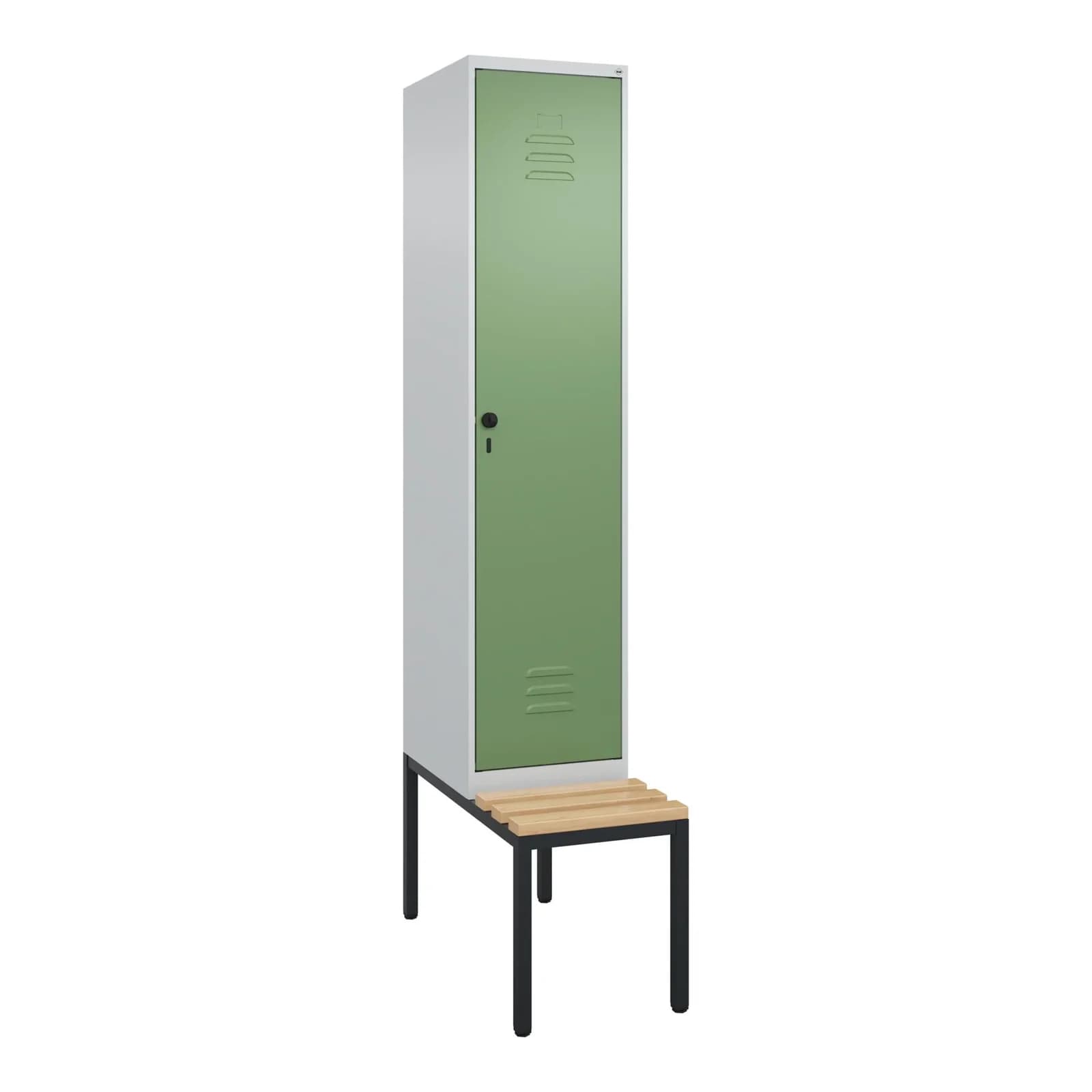 C+P Spind Classic PLUS Garderobenschrank mit Sitzbank und Sicherheits-Drehriegel