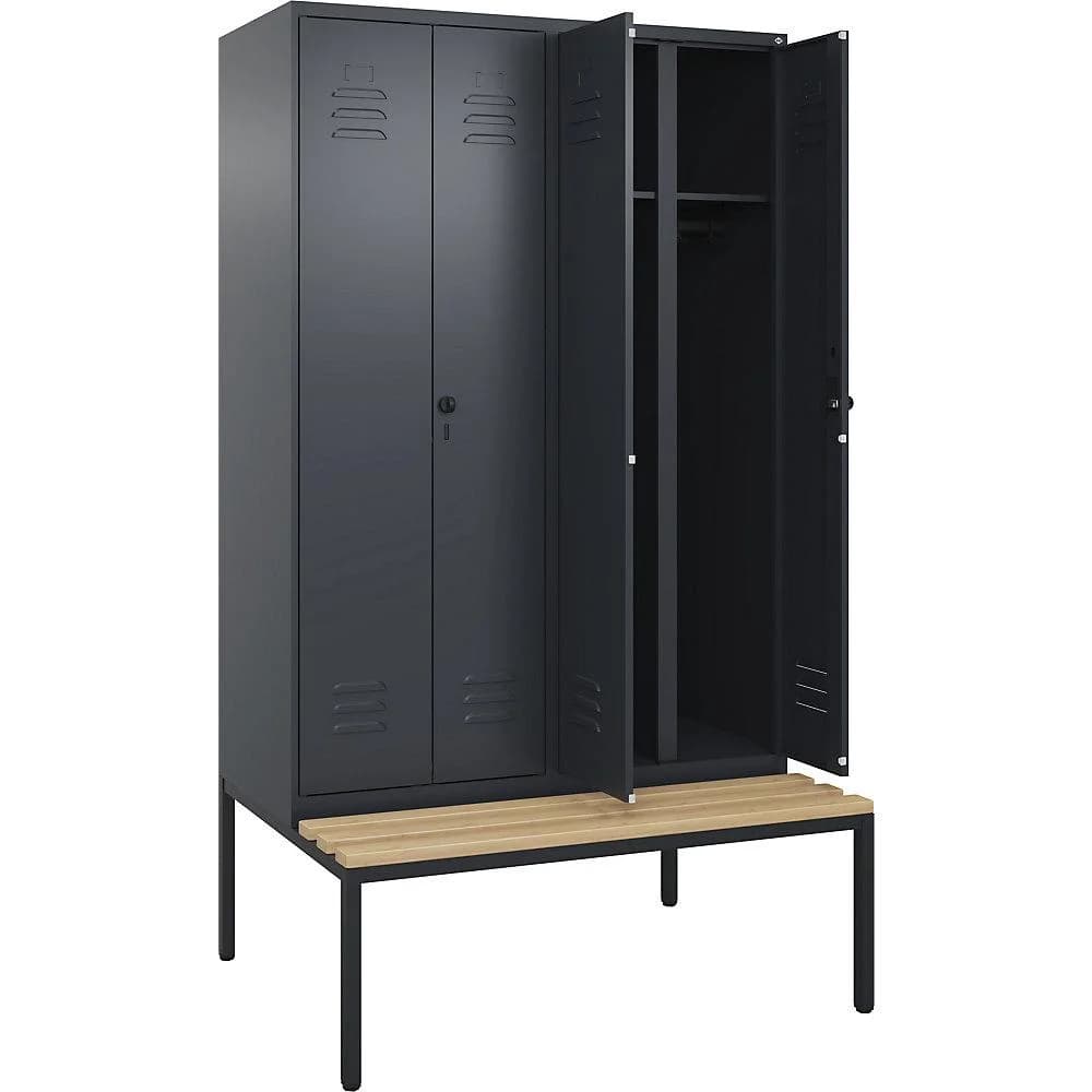 C+P Schwarz-Weiß-Spind Classic PLUS mit Sitzbank grau