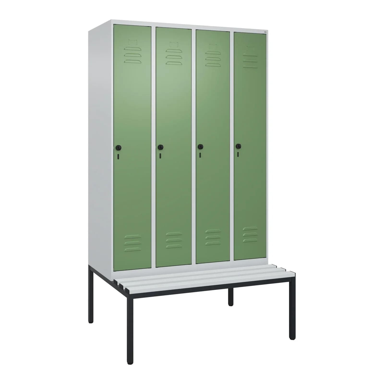 C+P Spind Classic PLUS Garderobenschrank 4 Abteile mit Sitzbank