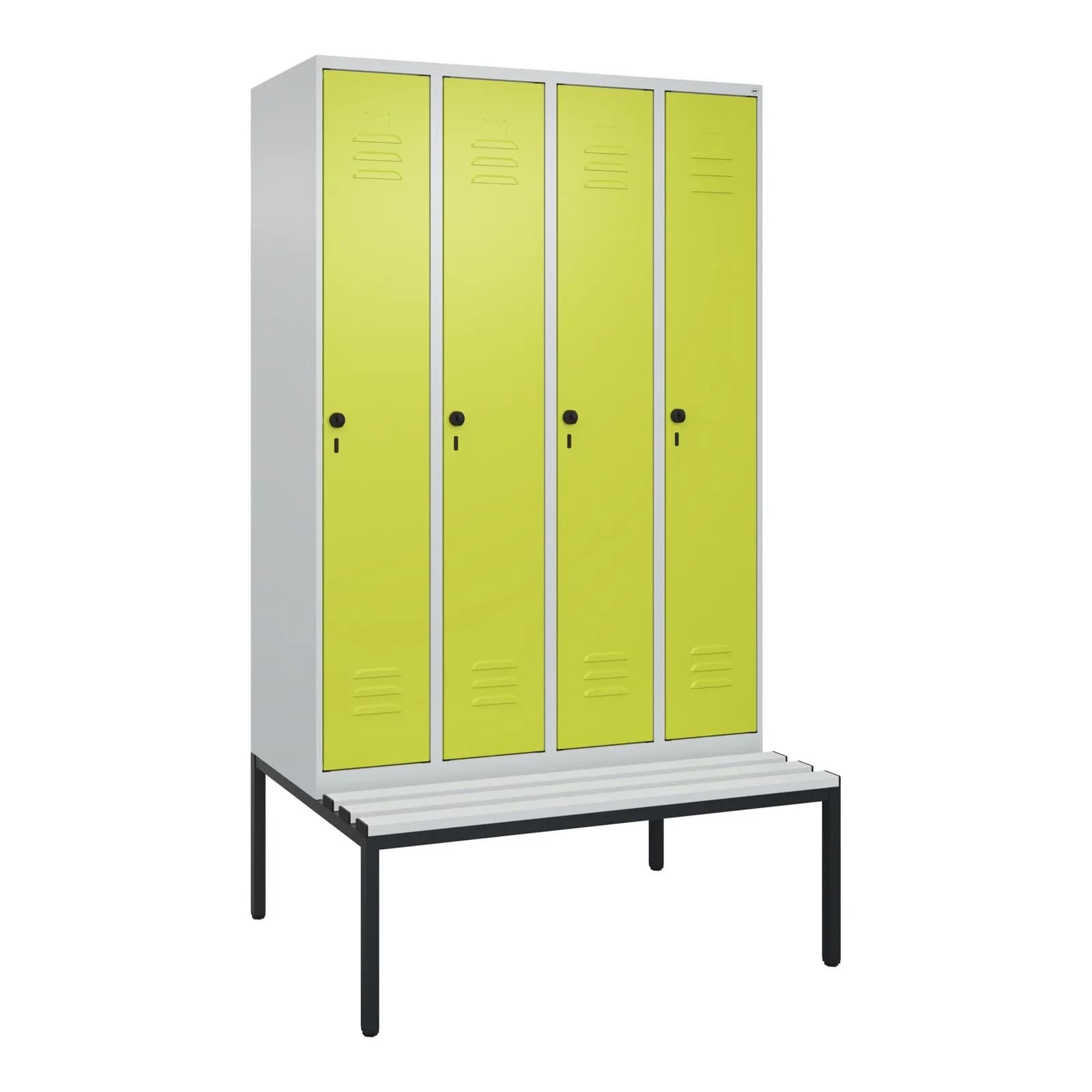 C+P Spind Classic PLUS Garderobenschrank 4 Abteile mit Sitzbank