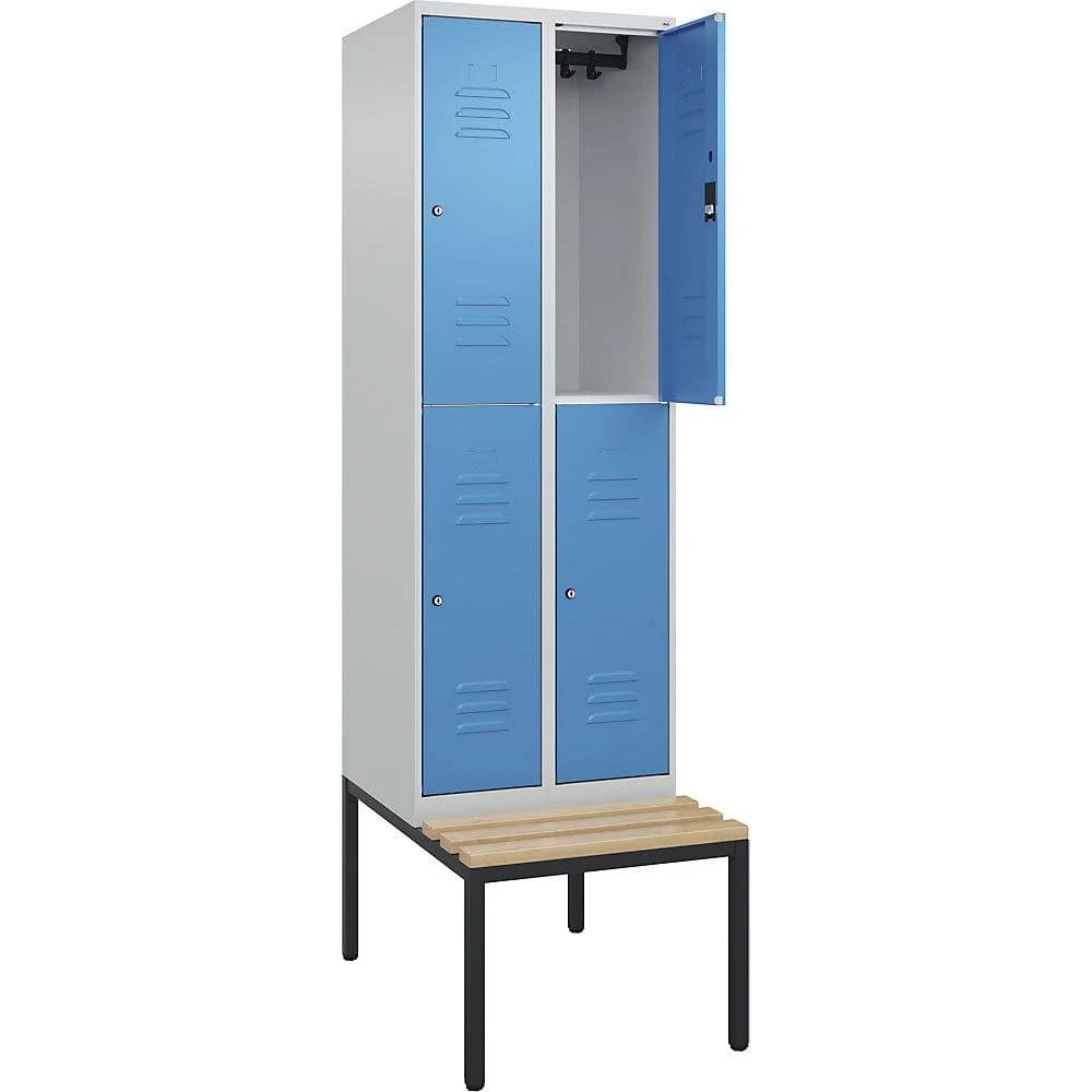 C+P Doppelstock-Spind Classic PLUS mit Sitzbank lichtgrau/blau
