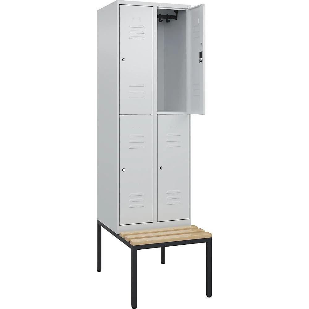 C+P Doppelstock-Spind Classic PLUS mit Sitzbank lichtgrau