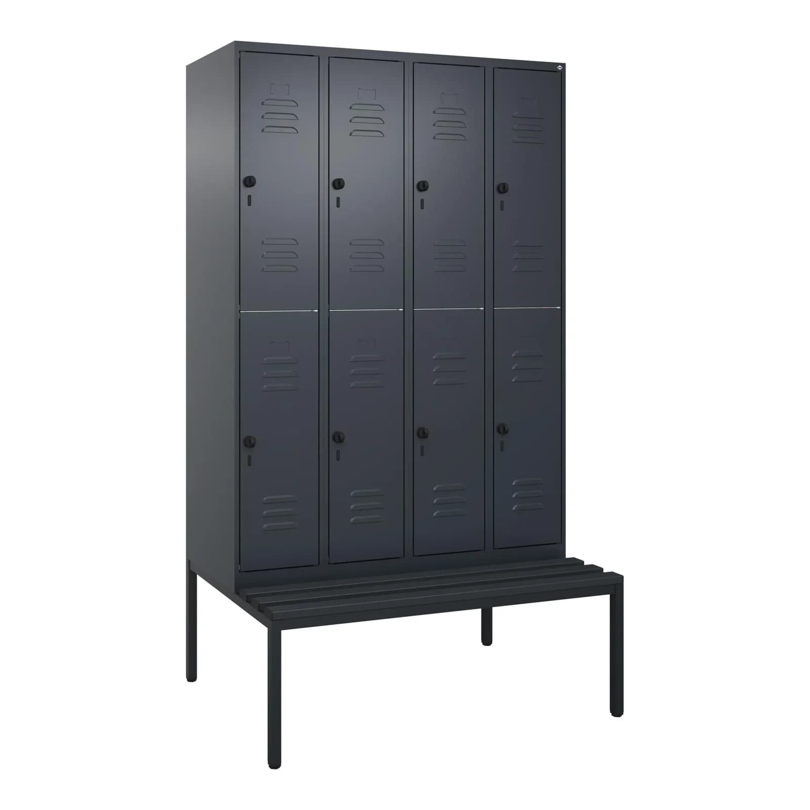 C+P Doppelstock-Spind Classic PLUS mit Sitzbank, 4 Abteile, Anthrazitgrau