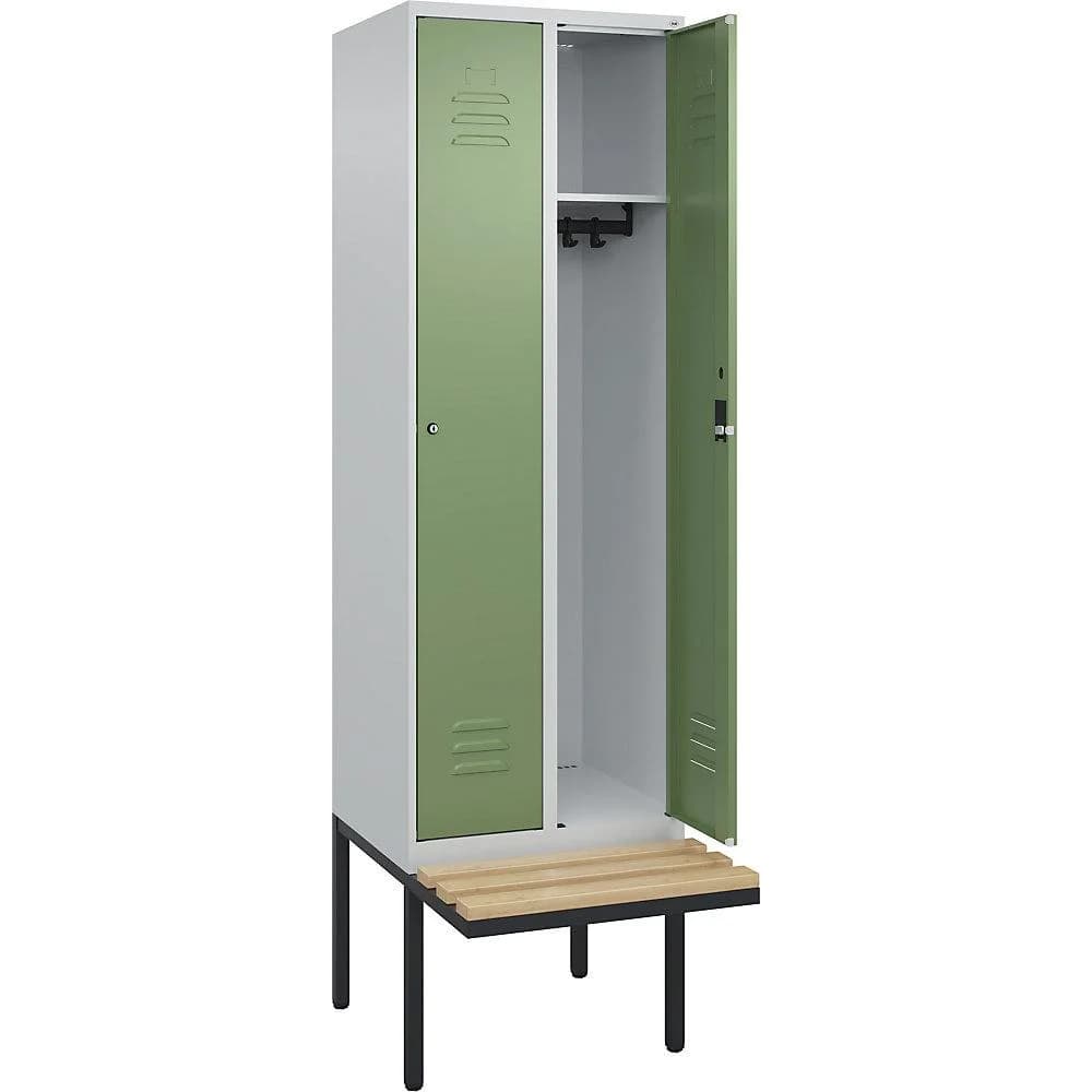 C+P Spind Classic PLUS Sitzbank 2 Abteile lichtgrau/resedagrün