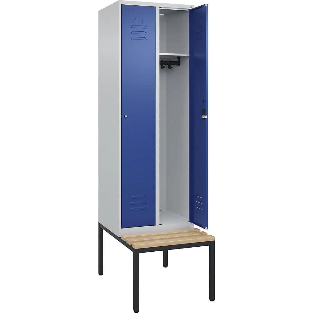 C+P Spind Classic PLUS Sitzbank 2 Abteile lichtgrau/blau Buche