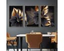 TPFLiving Leinwand-Kunstdruck 3er-Set Goldene Blätter Ohne Rahmen Bild 2