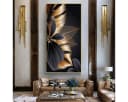 TPFLiving Leinwand-Kunstdruck 3er-Set Goldene Blätter Ohne Rahmen Bild 3