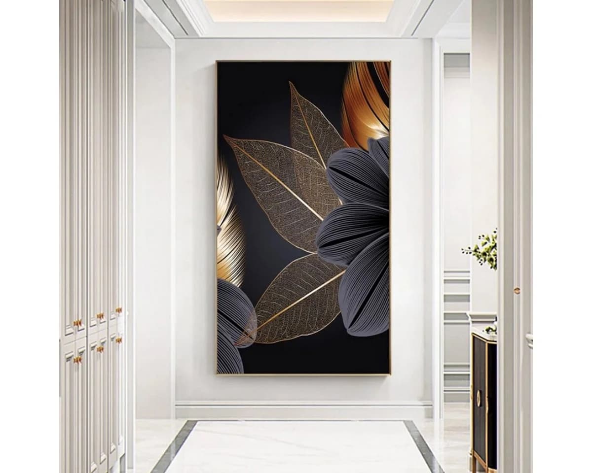 TPFLiving Leinwand-Kunstdruck 3er-Set Goldene Blätter Ohne Rahmen - Bild 4