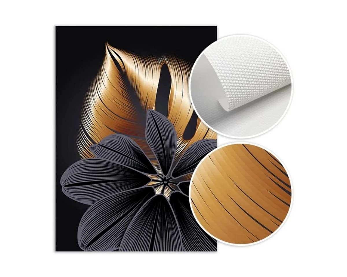 TPFLiving Leinwand-Kunstdruck 3er-Set Goldene Blätter Ohne Rahmen - Bild 5