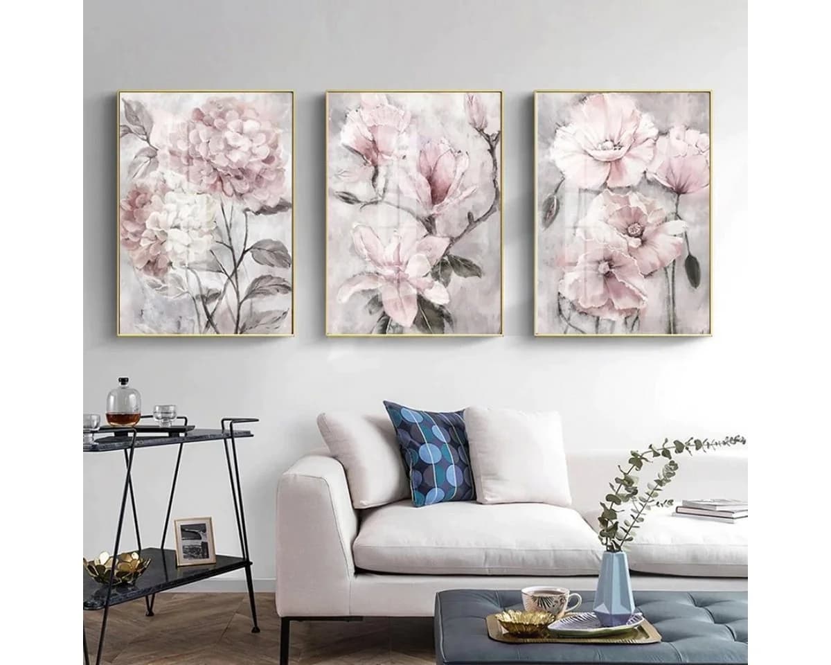 TPFLiving Leinwand Kunstdruck Rosa Blumen ohne Rahmen