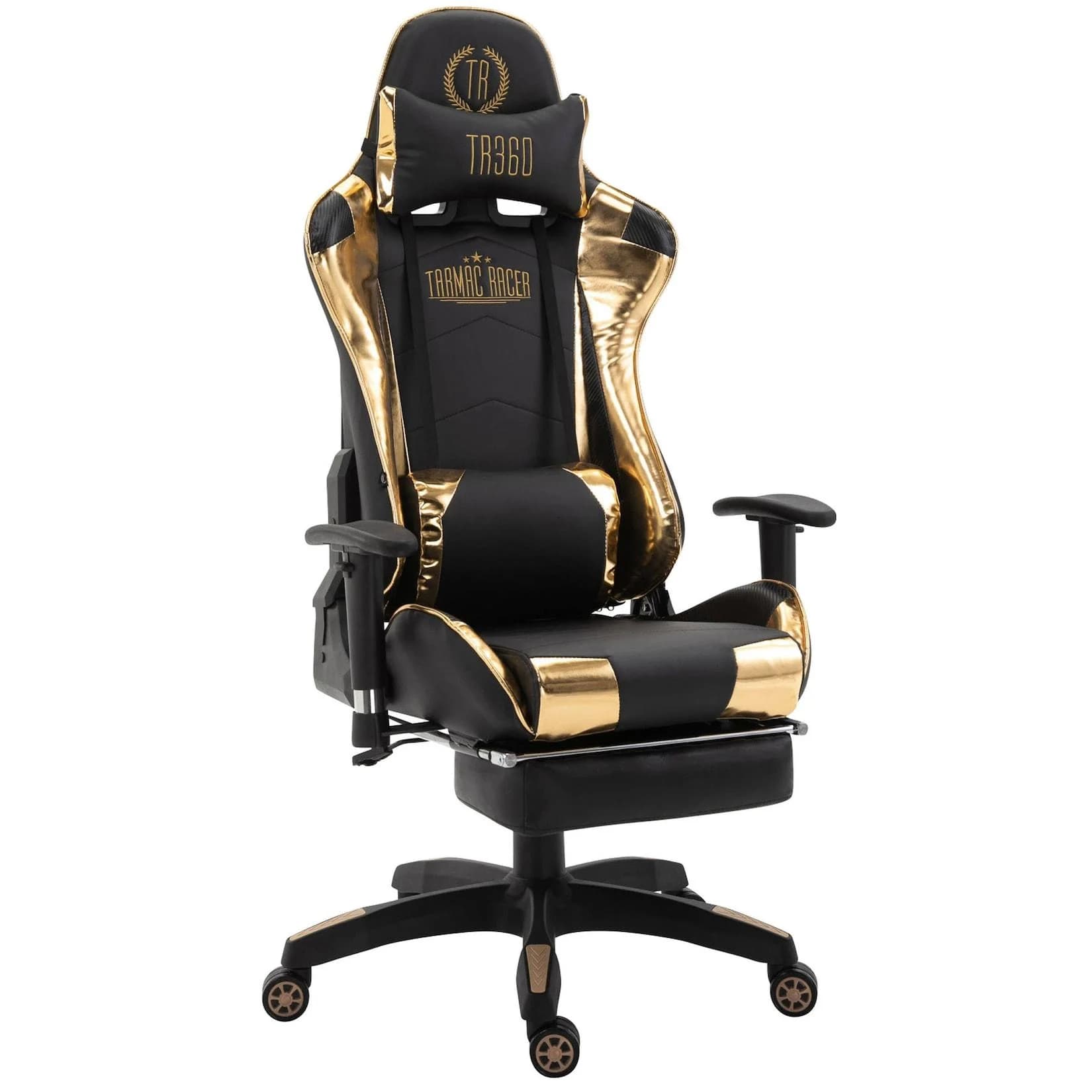 TPFLiving Racing Bürostuhl Turbine XL mit Fußablage glanz Schwarz/Blau